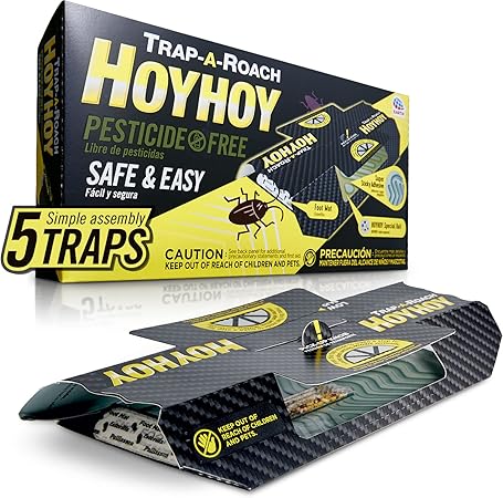 HOY HOY Trap A Roach - Bait Glue Traps, Great for Home with Kids & Pets Indoor, Sticky Pest Control Trap, Roach Killer, Made in Japan 5 Traps