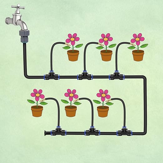 65ft Drip Irrigation System Kit with 20 Brass Spray Nozzles - 360° Adjustable Automatic Watering System for Gardens, Lawns & Greenhouses