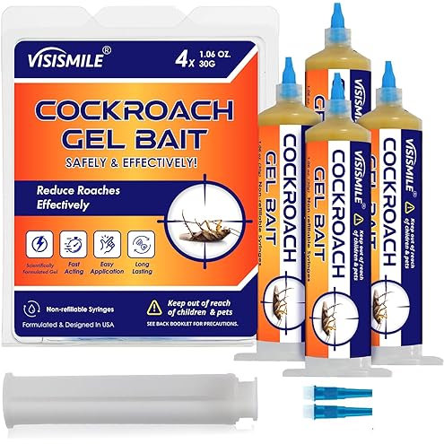 Ready-to-Use Cockroach Gel Bait, Roach Killer Indoor & Outdoor, Effective Cockroach Control - 4 Tubes x 30 Grams