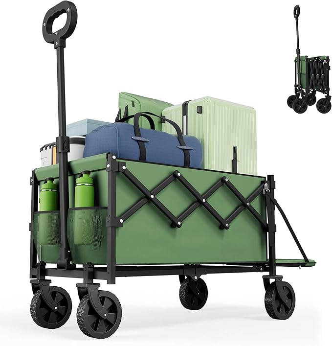 Collapsible Wagon with Tailgate, Wagons Carts Foldable with 350lbs Capacity, Lightweight Portable Utility Wagon Cart (Green)