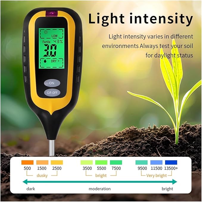 Soil Test kit 6 in 1 Soil PH Meter Fertility Soil Sunlight Ambient Humidity Temp Tester Monitor Detector Garden Soli Analyzer Gardening Supplies