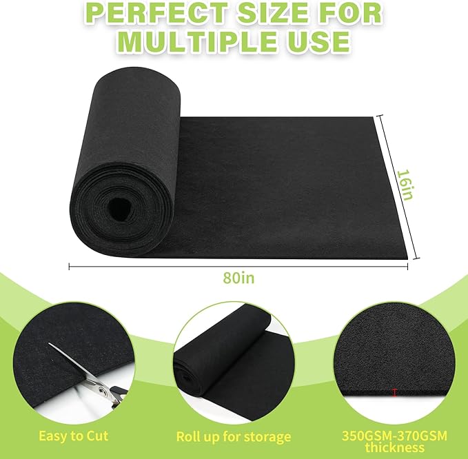 Riare 16x80 Inch Black Felt Planter Liner Roll- 2 Rolls Non-Woven Fabric Planter Liner for Outdoor Plants, Coco Liner Roll Alternative Basket Planter Liner for Planters Hanging Basket Window Box