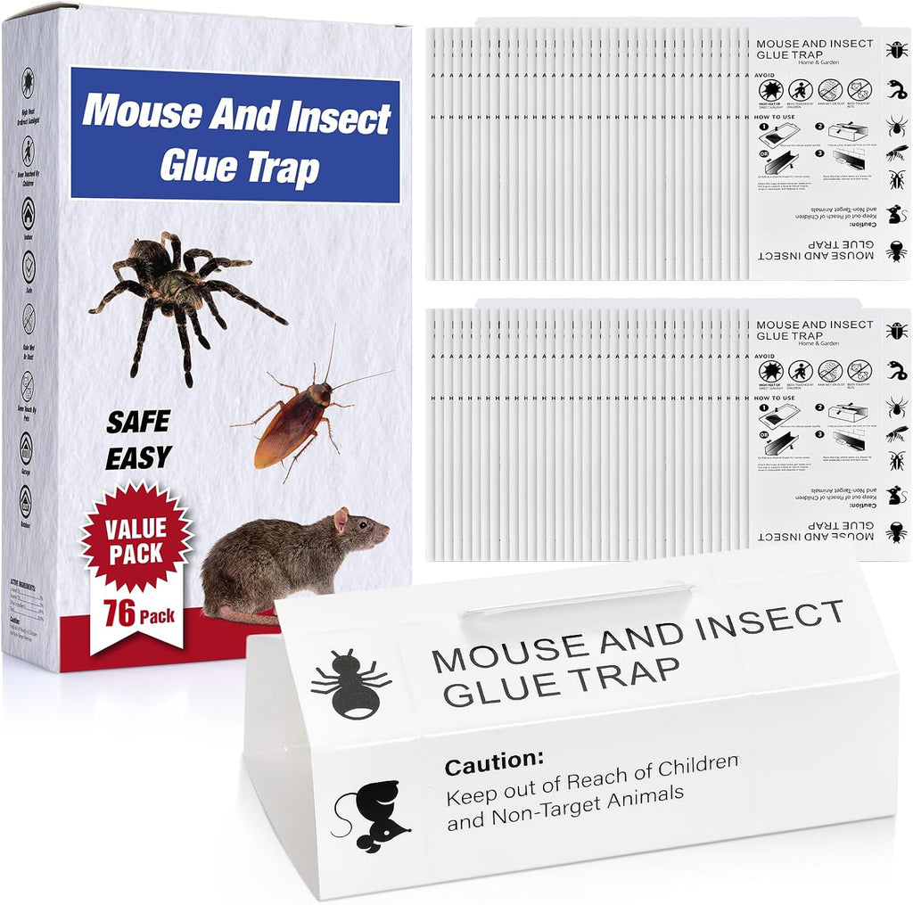 Mouse & Bugs Roach Spider Insect Traps, 38 Pack Glue Traps for Mice Ant Snake Rats, Sticky Pest Control Adhesive Tray for Catching, Sesame Oil Scent Non Toxic Pre-Baited Glue Boards Indoor Home