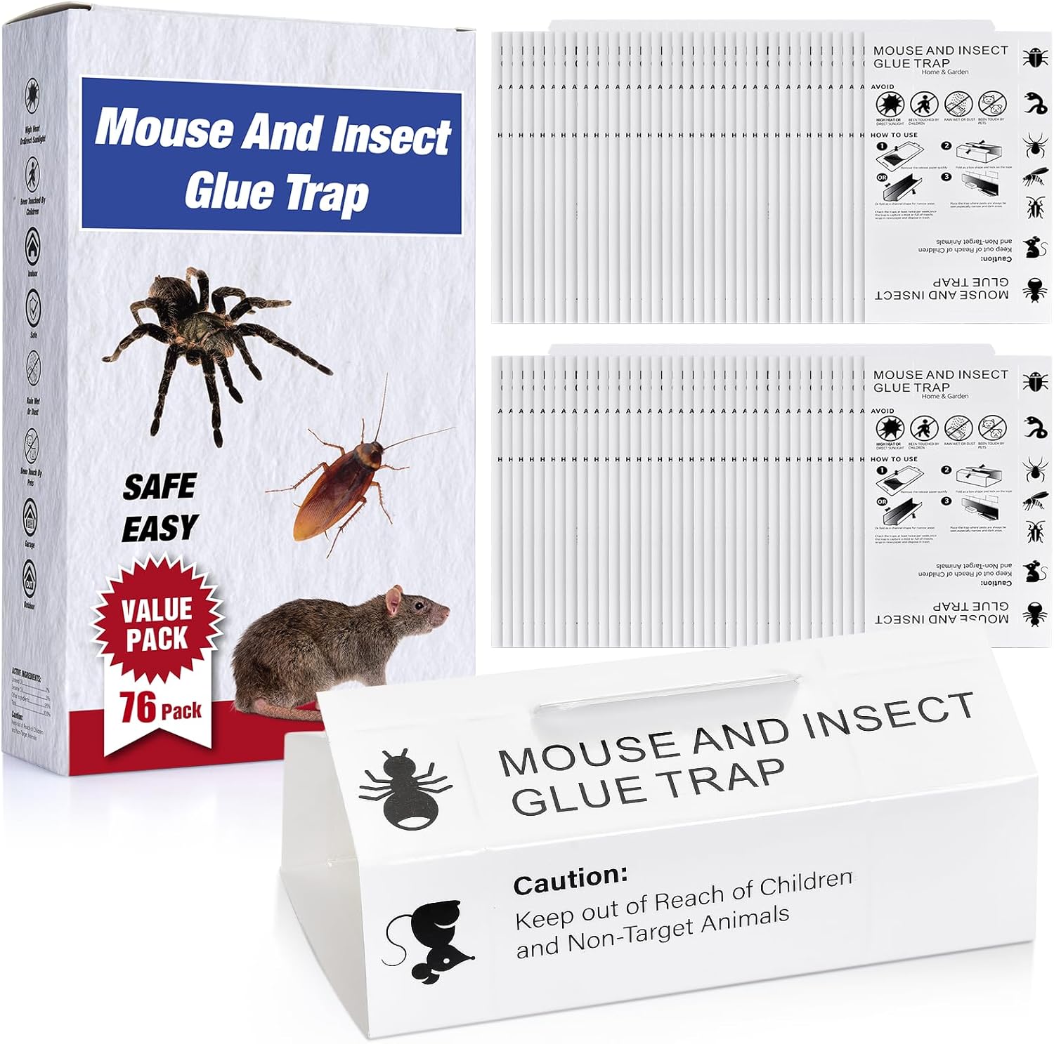 Mouse & Bugs Roach Spider Insect Traps, 38 Pack Glue Traps for Mice Ant Snake Rats, Sticky Pest Control Adhesive Tray for Catching, Sesame Oil Scent Non Toxic Pre-Baited Glue Boards Indoor Home
