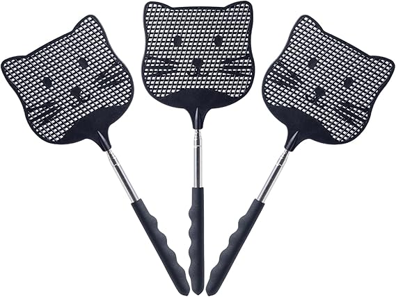 3 Pack Extendable Fly Swatter, 25 inch Long Handle Flyswatters, Plastic Heavy Duty Fly Swatters Manual for Indoors Patio Garden and Outdoors Black