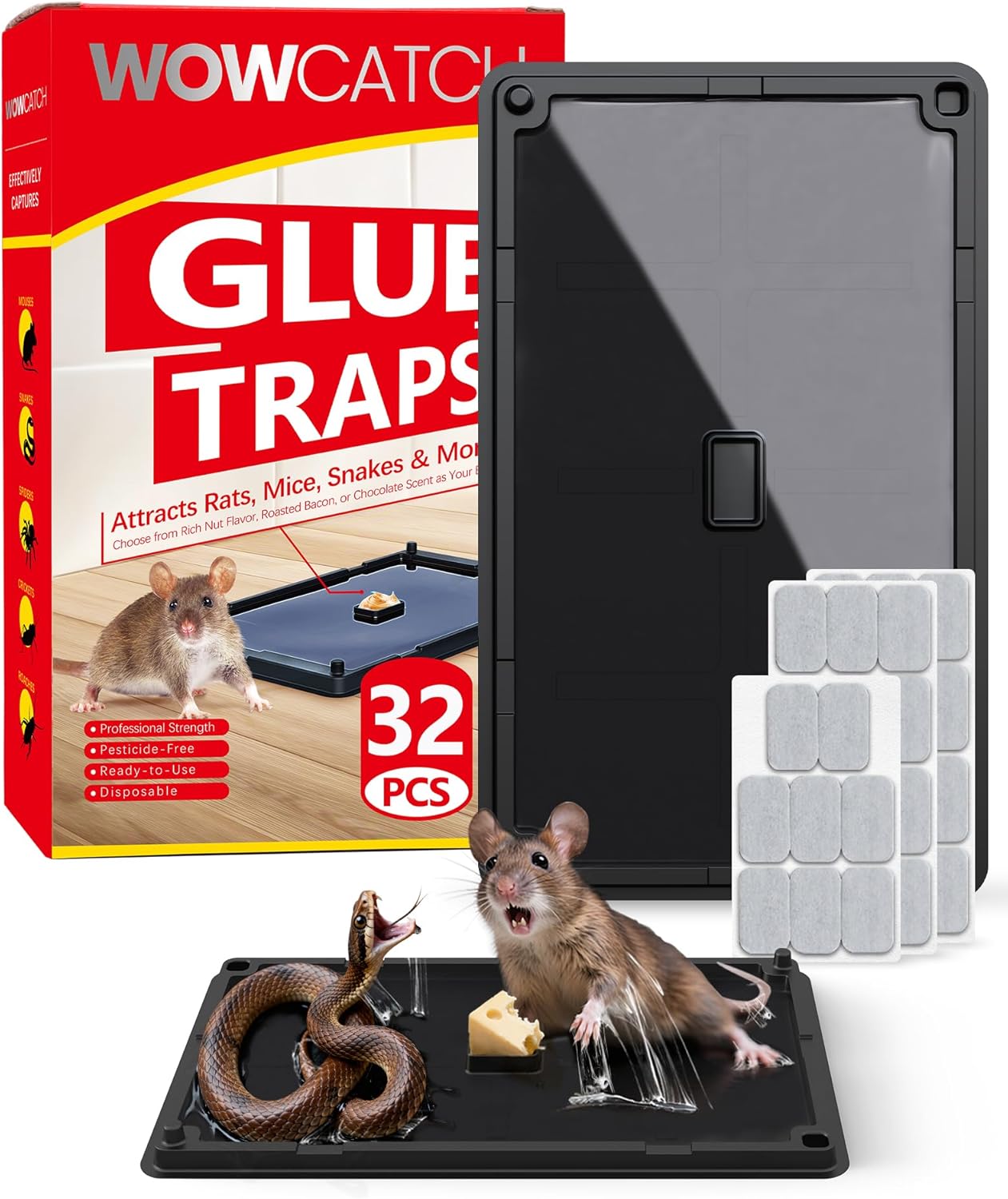 Sticky Mouse Traps Indoor for Home - 16 Pack Pre-baited Glue Traps for Roaches, Spider, Lizard, Bulk Sticky Rodent Catcher for Kitchen, Garage, Pet Safe Pest Control, Non-Toxic, Small Size