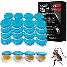 32 Pack Cockroach Gel Bait, Highly Effective Roach Killer Indoor Infestation Solution, Fast Acting Cockroach Killer Indoor Home Kitchen Use, Easy to Apply & No Mess Roach Bait, Long-Lasting