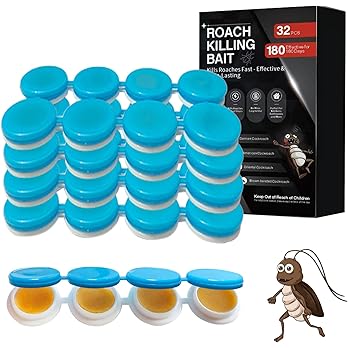 32 Pack Cockroach Gel Bait, Highly Effective Roach Killer Indoor Infestation Solution, Fast Acting Cockroach Killer Indoor Home Kitchen Use, Easy to Apply & No Mess Roach Bait, Long-Lasting