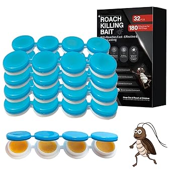 32 Pack Cockroach Gel Bait, Highly Effective Roach Killer Indoor Infestation Solution, Fast Acting Cockroach Killer Indoor Home Kitchen Use, Easy to Apply & No Mess Roach Bait, Long-Lasting