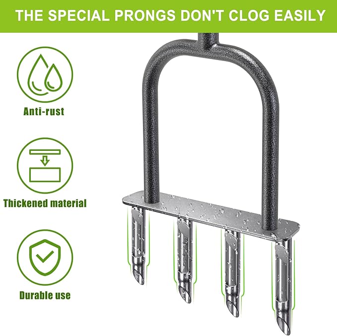 Dolibest Manual Aerator Lawn Tool, Manual Yard Plug Aerators with 4 Stainless Steel Semi-Open Plugs, Pre-Assembled Manual Grass Aerating Tool & Clean Hand Tool, Improving Lawn Health -37Inch