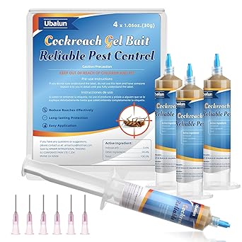 Ready-to-Use Cockroach Gel Bait, Roach Killer Indoor & Outdoor, Effective Cockroach Control - 4 Tubes x 30 Grams