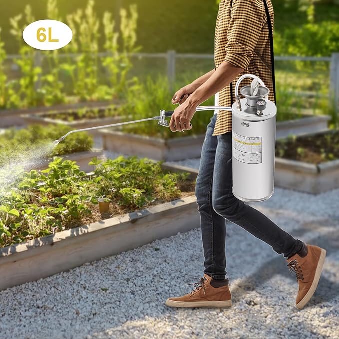 1.5gal Stainless Steel Sprayer, Hand Pump Sprayer with Pressure Gauge & Safety Valve, Stainless Garden Weed Sprayer for Gardening, Lawn, Yard, Indoor and Outdoor Spraying Needs