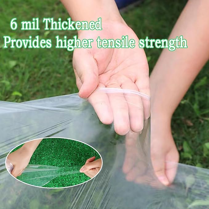 8FTx26FT Greenhouse Plastic Sheeting, 6 Mil Thick Clear Polyethylene Film, Waterproof Wind Frost Dust UV Resistant Green House Plastic Covering for Outdoor Plant, Garden, (8ft x 26ft)