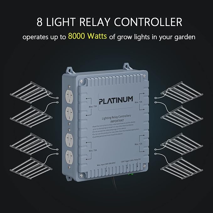 Lighting Relay Controller 8000W 8-Light HID Master Relay Controller w/Trigger Cord for Hydroponics Indoor Grow Lighting (8-Outlet)
