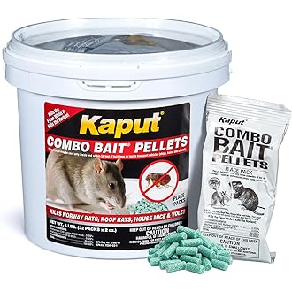 Kaput Rat & Mouse Bait- Effective Warfarin Formula for Rodent Control - Low Toxicity Rat Bait, Safe for Pets & Wildlife - Indoor & Near-Building Use, 32 Packets, 2 oz Each