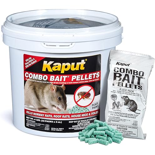 Kaput Rat & Mouse Bait- Effective Warfarin Formula for Rodent Control - Low Toxicity Rat Bait, Safe for Pets & Wildlife - Indoor & Near-Building Use, 32 Packets, 2 oz Each