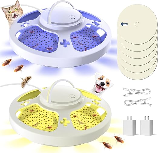 2 Packs Flea Traps for Inside Your Home with 6 Sticky Pads and USB Cable, Flea Light Traps for Home, Hanging Pest Control Device for Bugs Moths Gnats, Effective Indoor Outdoor