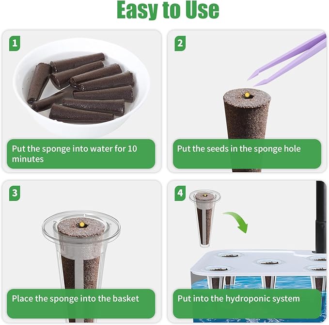 101 Pcs Hydroponic Growing kit for Indoor Garden,80 Grow Sponges, 20 Grow Baskets & 1 Tweezer, Replacement Growth Sponges Seed Pods of All hydroponic Brands Also Suitable for Soil Culture