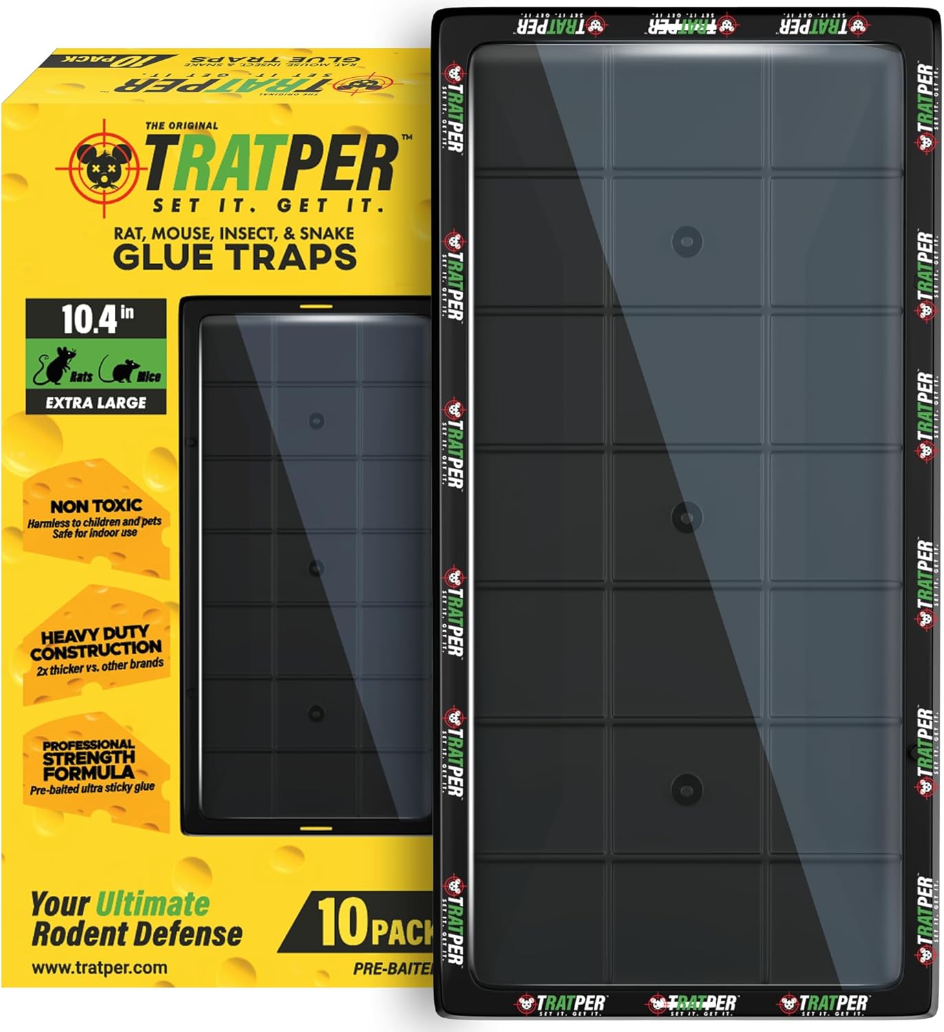 TRATPER Glue Traps for Mice,Rat,Mouse,Snake,Lizard,Insect. 10 Pack. Extra Strength,Pre-Baited Adhesive.Heavy Duty Plastic Tray.Non-Toxic,Chemical-Free Pest Control for Home. 10Pack