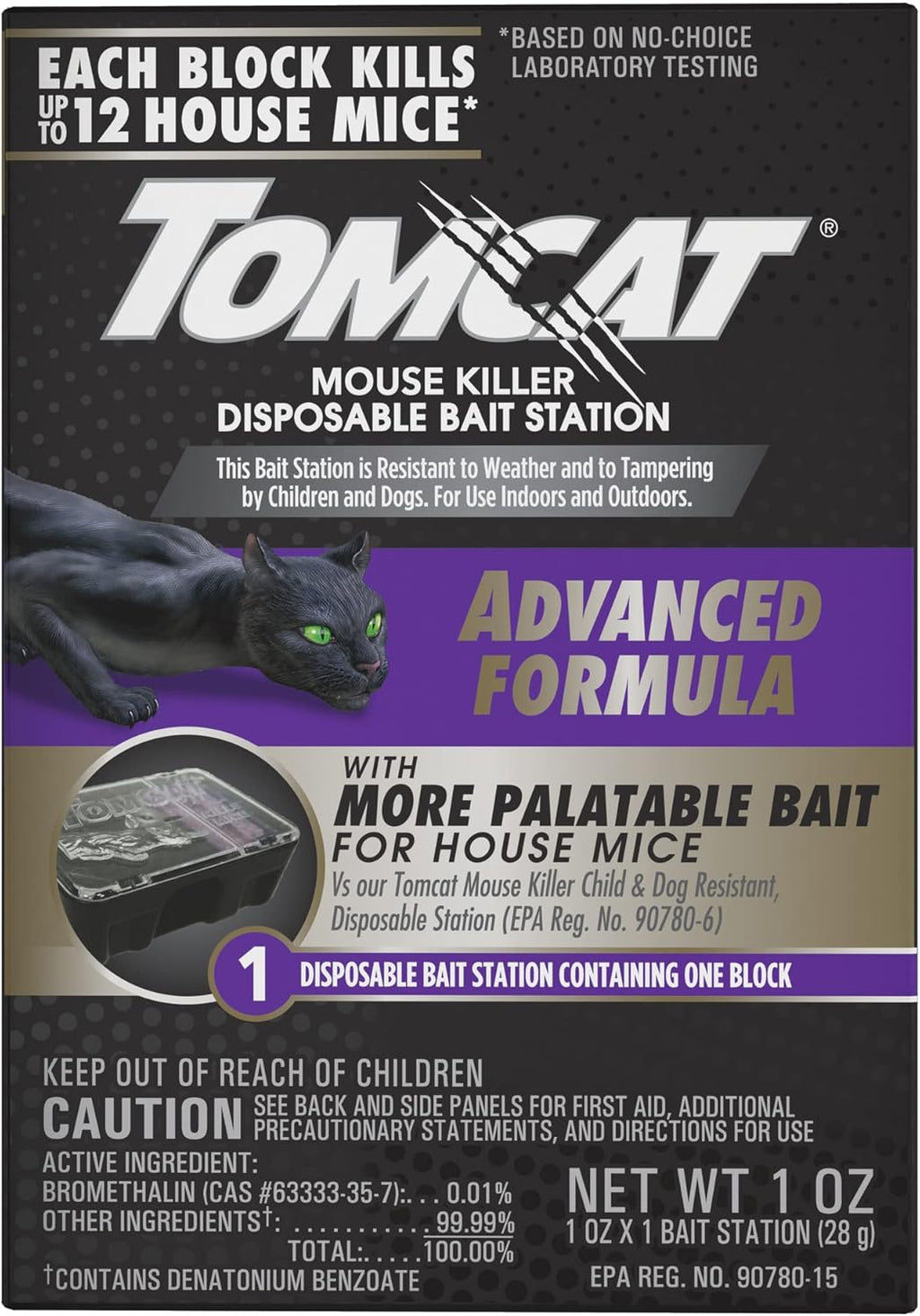 Tomcat Mouse Killer Refillable Bait Station with Advanced Formula Bait, 1 Station and 12 Poison Block Refills
