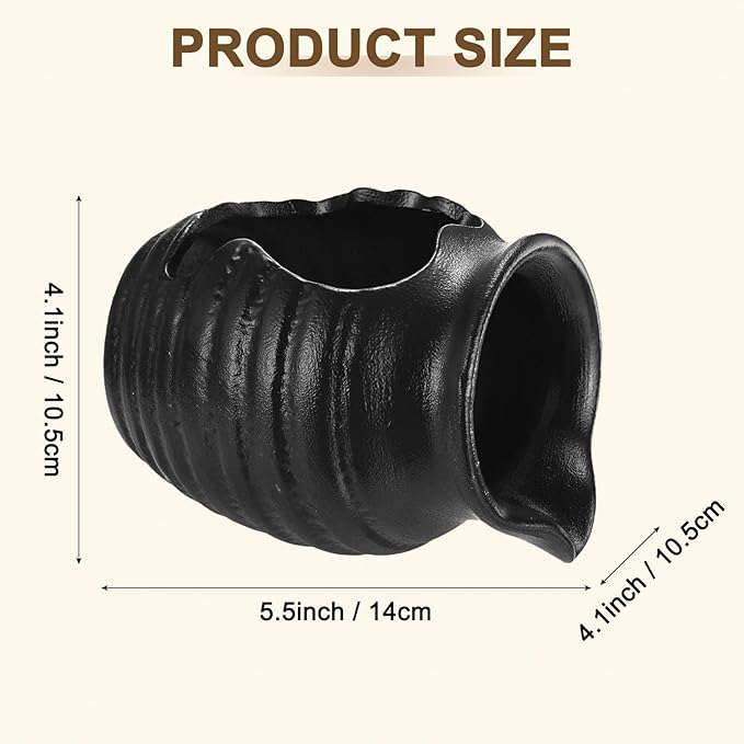 Ceramic Garden Fountain Spitter, Clay Pot Ecological Tank for Pond/Backyard Water Feature/Cave Waterfall/Landscaping, DIY Water Flow Jar Hydroponic Vase [5.5in, Matte Black]