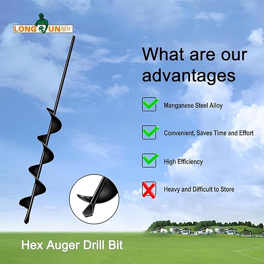 Auger Drill Bit for Planting 2.4"(D) x22.84(L), Garden Ground Earth Spiral Drill Bit for 3/8" Hex Drive Drill, for Post Hole Digger Bulb Bedding Digging Plant Rapid Planter