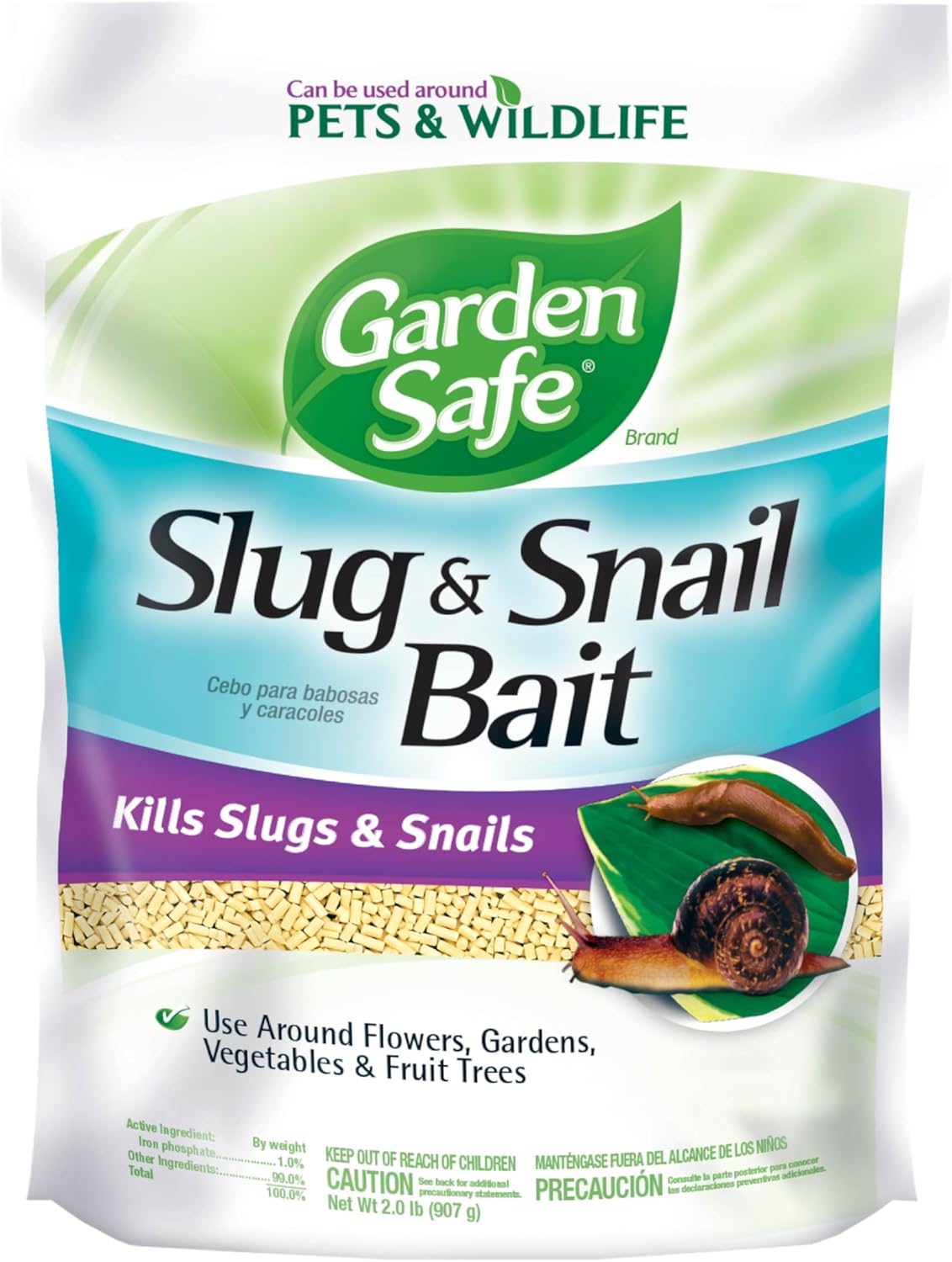 Garden Safe Brand Slug & Snail Bait Granules, 2 Pounds, Slugs & Snails Begin to Die Within 3 to 6 Days, Can Be Used Around Pets & Wildlife, For Lawns, Gardens & Greenhouses, 1 Pack