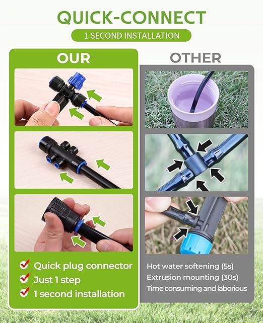 HIRALIY 50FT Automatic Drip Irrigation Kits with Garden Timer, Garden Watering System for Patio Lawn, Quick Connector Design Irrigation System Kit with Easy Programmable Water Timer