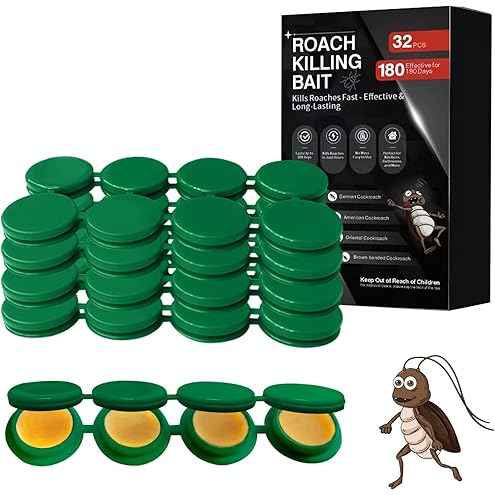 32 Pack Cockroach Gel Bait, Highly Effective Roach Killer Indoor Infestation Solution, Fast Acting Cockroach Killer Indoor Home Kitchen Use, Easy to Apply & No Mess Roach Bait, Long-Lasting