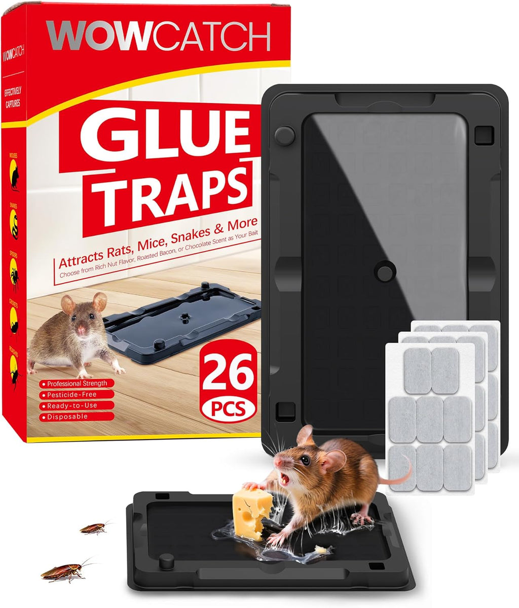 Sticky Mouse Traps Indoor for Home - 16 Pack Pre-baited Glue Traps for Roaches, Spider, Lizard, Bulk Sticky Rodent Catcher for Kitchen, Garage, Pet Safe Pest Control, Non-Toxic, Small Size