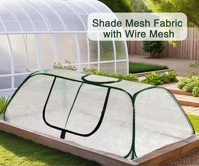 Collapsible Pop-Up Mesh Plant Greenhouse Cover with Side Window Protector Cage, Raised Beds Row Netting, Animal/Insect Barrier with Stakes for Fruits, Vegetables & Seedlings