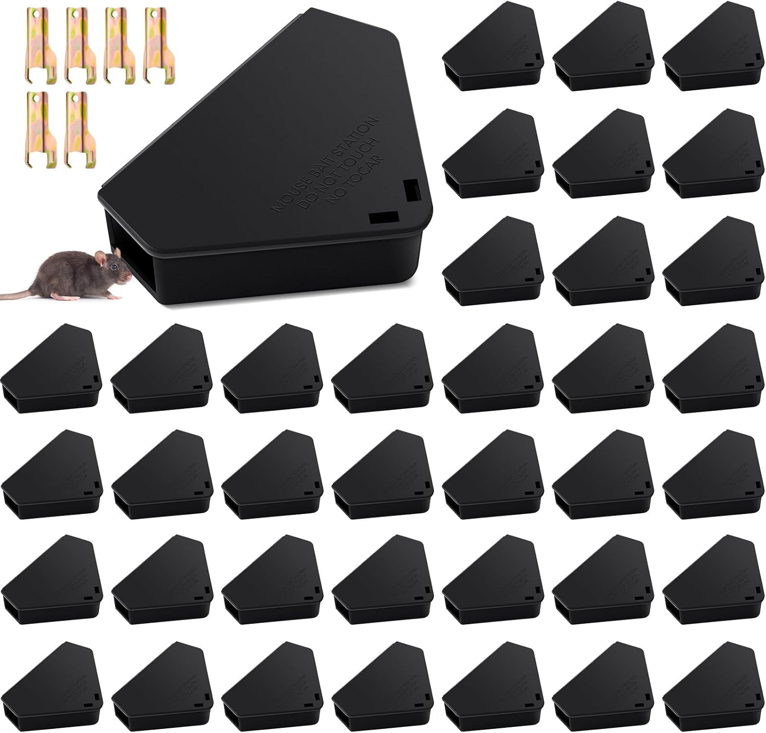 Qualirey 12 Pcs Mice Station with Key Triangle Bait Station Reusable Rodent Trap Box, Keeps Children and Pets Safe Indoor & Outdoor, Bait Not Included, Suitable for Small Mice (Black)