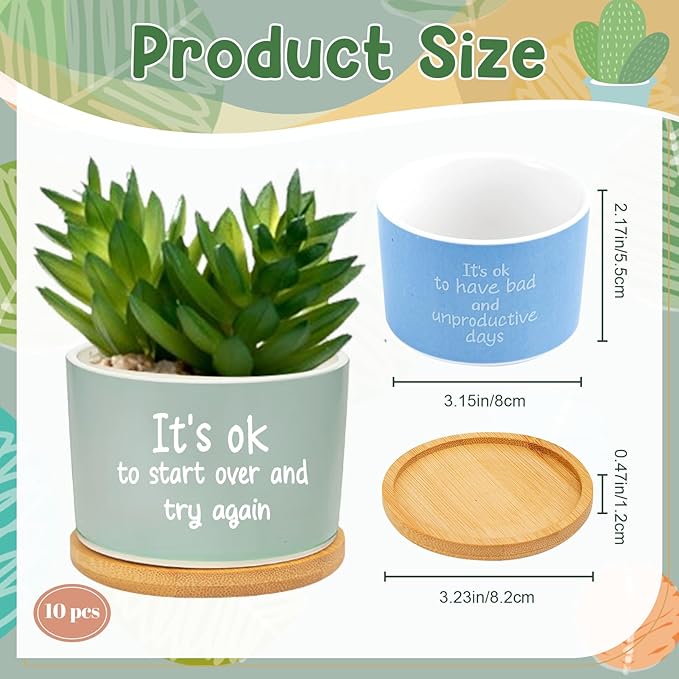 10 Pcs Positive Affirmation Gift Succulent Pots Mental Health Succulent Pots Gifts Inspirational Gifts Encouragement Ceramic Pot Small Succulent Flower Pots for Coworkers Friends Teacher Employee