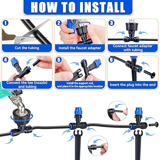 59FT Mist Drip Irrigation System, Automatic Garden Watering System with Adjustable Atomizing Misting Nozzle, 1/4 inch Blank Distribution Tubing Watering Drip Kit for Garden, Greenhouse, Lawn