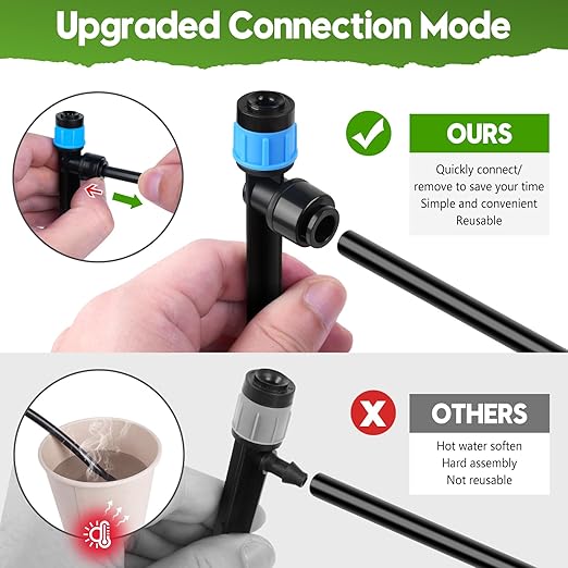 110FT Drip Irrigation System for Garden, Quick-Connect Automatic Garden Watering System with 1/2" & 1/4" Tubing and Accessories - Adjustable Sprinklers Kit for Greenhouse, Yard, Lawn, Raised Bed