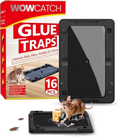 Sticky Mouse Traps Indoor for Home - 16 Pack Pre-baited Glue Traps for Roaches, Spider, Lizard, Bulk Sticky Rodent Catcher for Kitchen, Garage, Pet Safe Pest Control, Non-Toxic, Small Size