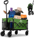 Collapsible Wagon 352LBS Capacity, Foldable Large Wagons Carts, Heavy Duty Outdoor Folding Wagon with All-Terrain Wheels, Utility Garden Beach Wagon with Storage Bag Green