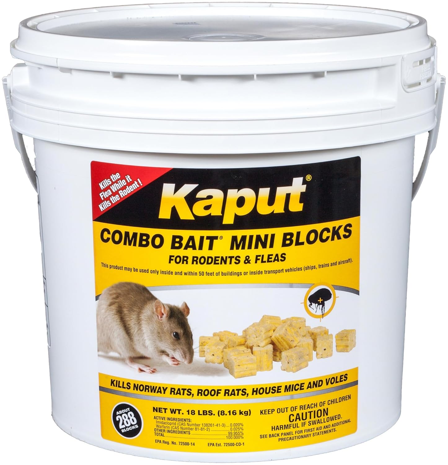 Kaput Combo Bait Mini Blocks, Rodent Bait for Mice & Rats, Warfarin Vole Killer for Indoor/Perimeter Use, Kills Rodents with Consistent Feeding - Ideal for Homes, Farms & Transport Areas (4 lbs)