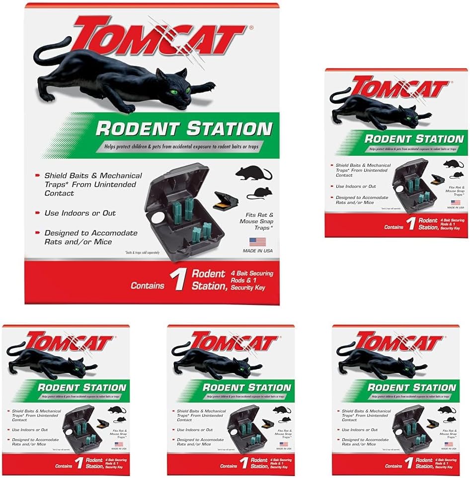 Tomcat Rodent Station, Includes 1 Rodent Station with 4 Bait Securing Rods and 1 Security Key - Fits Rat or Mouse Sized Traps (Baits & Traps Sold Separately) - Use Indoors or Outdoors
