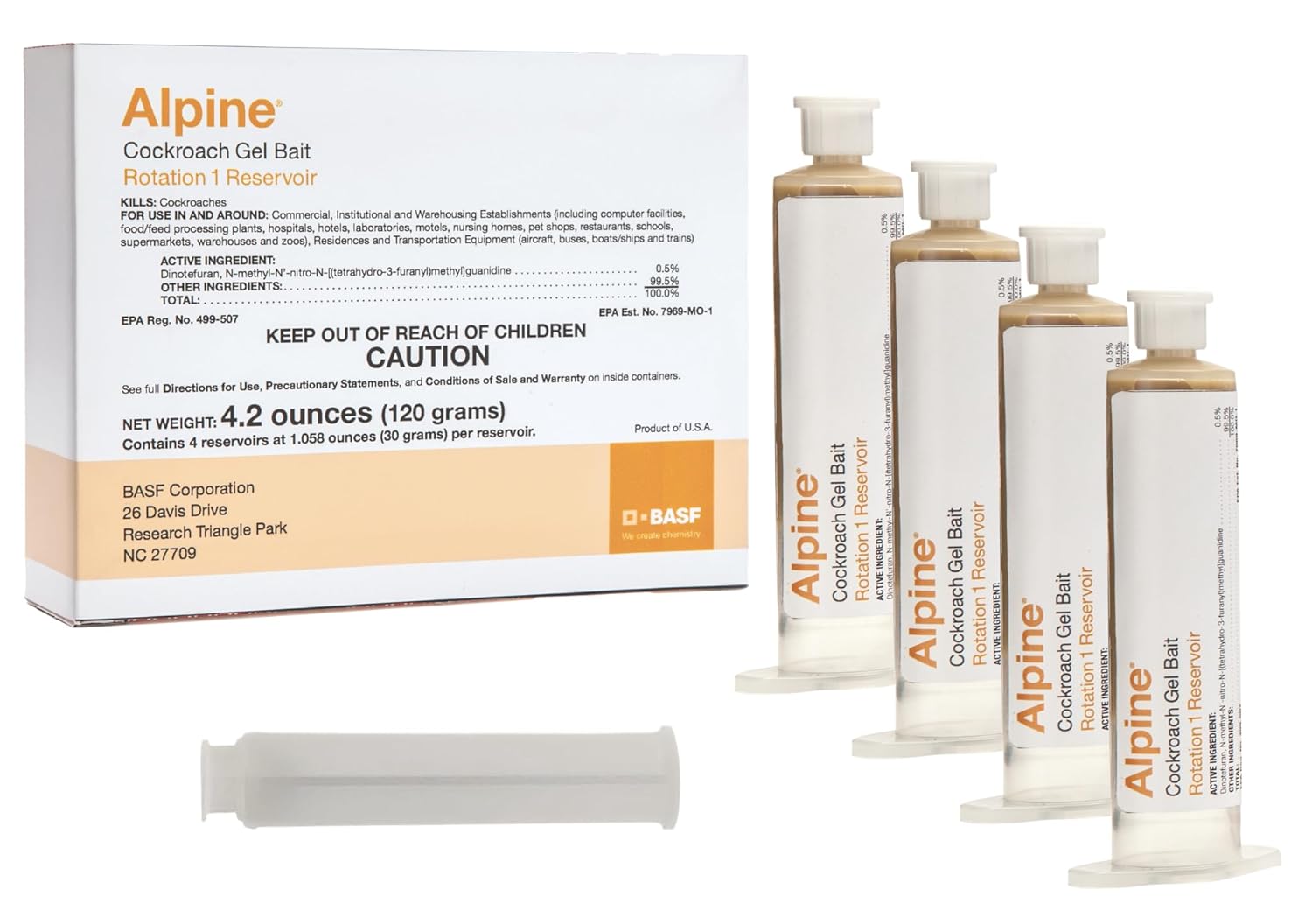 BASF Alpine Rotation 2 Cockroach Gel Bait Roach Killer for Indoor or Outdoor Infestation Control, Syringe Applicator 30 gram, 4 Pack