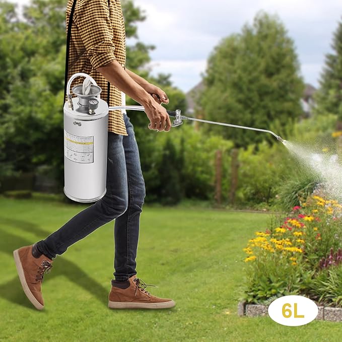 1.5gal Stainless Steel Sprayer, Hand Pump Sprayer with Pressure Gauge & Safety Valve, Stainless Garden Weed Sprayer for Gardening, Lawn, Yard, Indoor and Outdoor Spraying Needs
