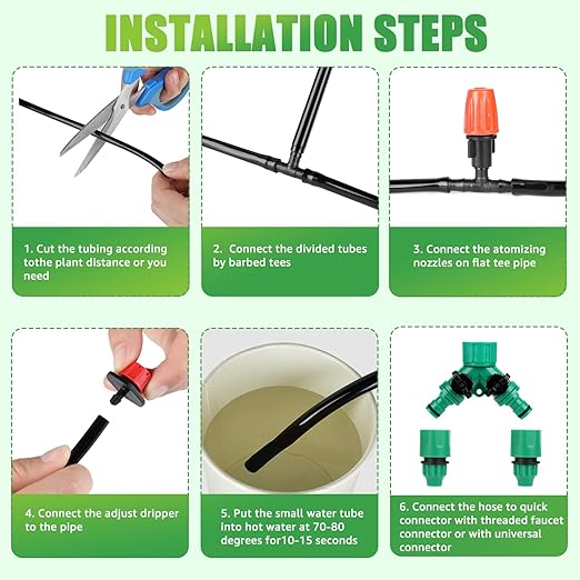 164FT Drip Irrigation System, 192Pcs Automatic Garden Watering System with Adjustable Misting Nozzle Sprinkler, 1/4 inch Blank Distribution Tubing Watering Drip Kit for Greenhouse, Patio, Lawn (164FT)