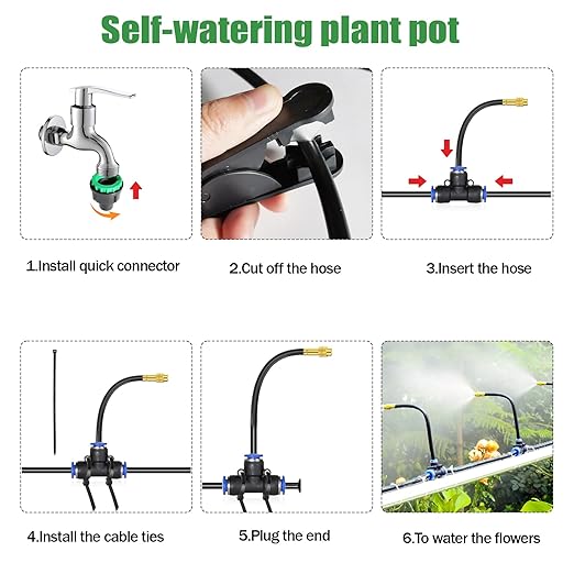 50Ft Drip Irrigation System 360°Adjustable Atomizing Copper Nozzle Irrigation System for Garden Watering System 5/16"Bendable Drip Irrigation Kit for Garden Yard Lawn Plants (50FT)