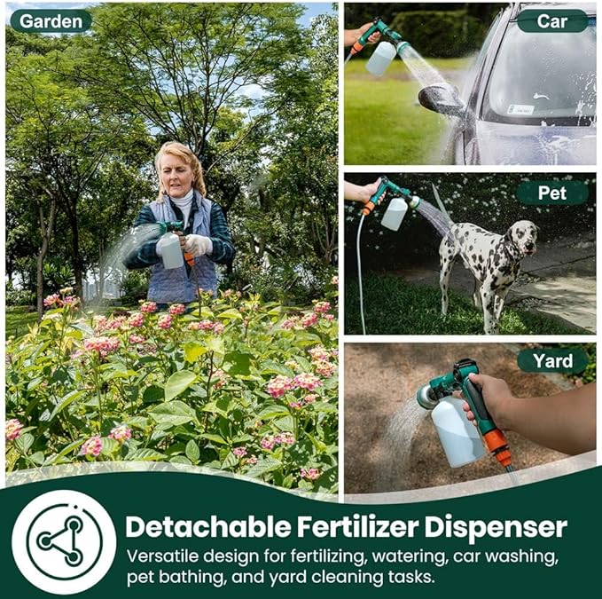 VENETIO 8-Dial Hose End Sprayer for Liquid Fertilizer/Soap | Precision Lawn, Yard & Garden Feeder with 16oz Bottle for Uniform Fertilizing and Watering Plants | Car, Dog Wash Hose Attachment Nozzle