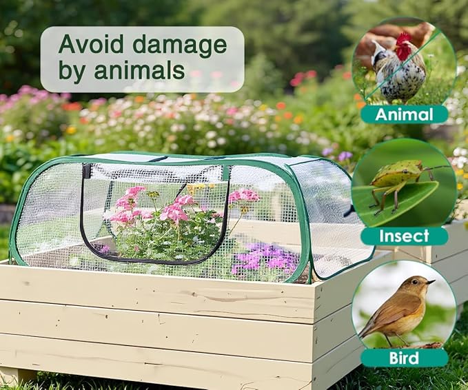 Collapsible Pop-Up Mesh Plant Greenhouse Cover with Side Window Protector Cage, Raised Beds Row Netting, Animal/Insect Barrier with Stakes for Fruits, Vegetables & Seedlings