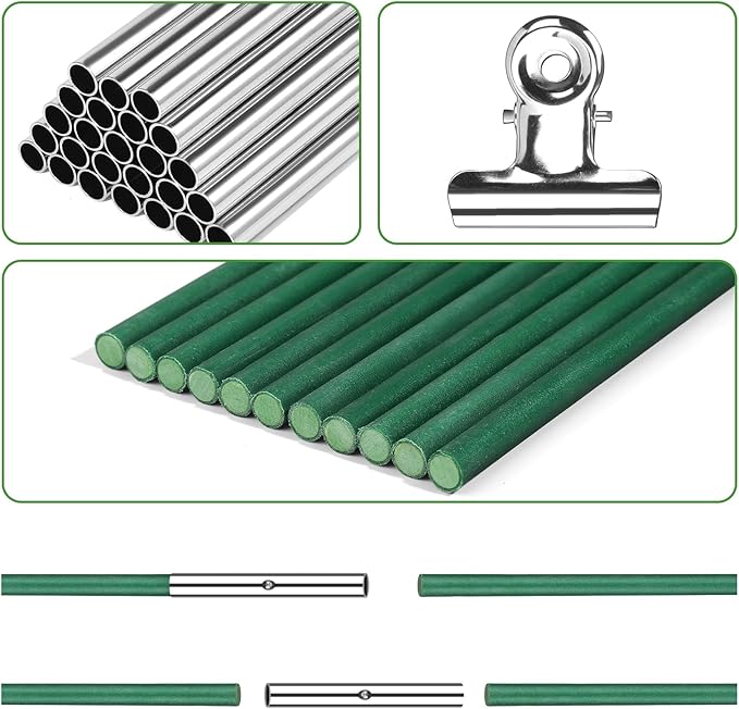 36 PCS Garden Hoops for Raised Beds, Rifny 6 Sets Greenhouse Hoops Kit of 8 FT Long Grow Tunnel, Rust-Free Fiberglass Garden Support Poles for Insect Mesh Netting Freeze Plant Cover (Green)