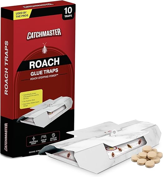 Catchmaster Cockroach Trap with Powerful Food-Based Bait – Glue Traps (10-Pk) Roach Killer for House – Kitchen, Bathroom & Garage, Indoor Pest Control and Bug Catcher Solution