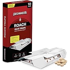 Catchmaster Cockroach Trap with Powerful Food-Based Bait – Glue Traps (10-Pk) Roach Killer for House – Kitchen, Bathroom & Garage, Indoor Pest Control and Bug Catcher Solution