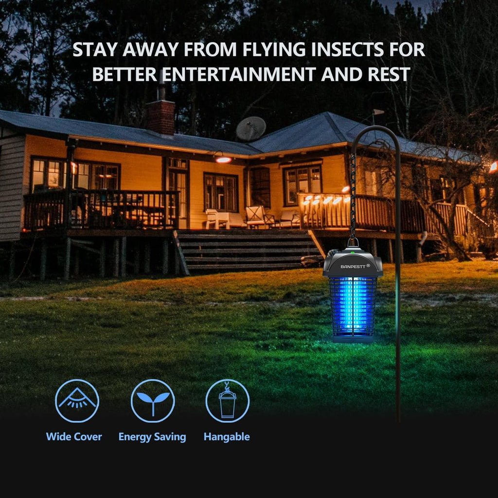 BANPESTT Bug Zapper & Electric 4000V Mosquito Killer – Waterproof Indoor/Outdoor with Dusk-to-Dawn Sensor, Durable Grid & Easy-Clean Tray for Patio, Garden & Home (Black)