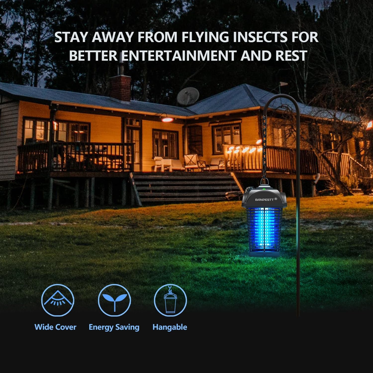 BANPESTT Bug Zapper & Electric 4000V Mosquito Killer – Waterproof Indoor/Outdoor with Dusk-to-Dawn Sensor, Durable Grid & Easy-Clean Tray for Patio, Garden & Home (Black)